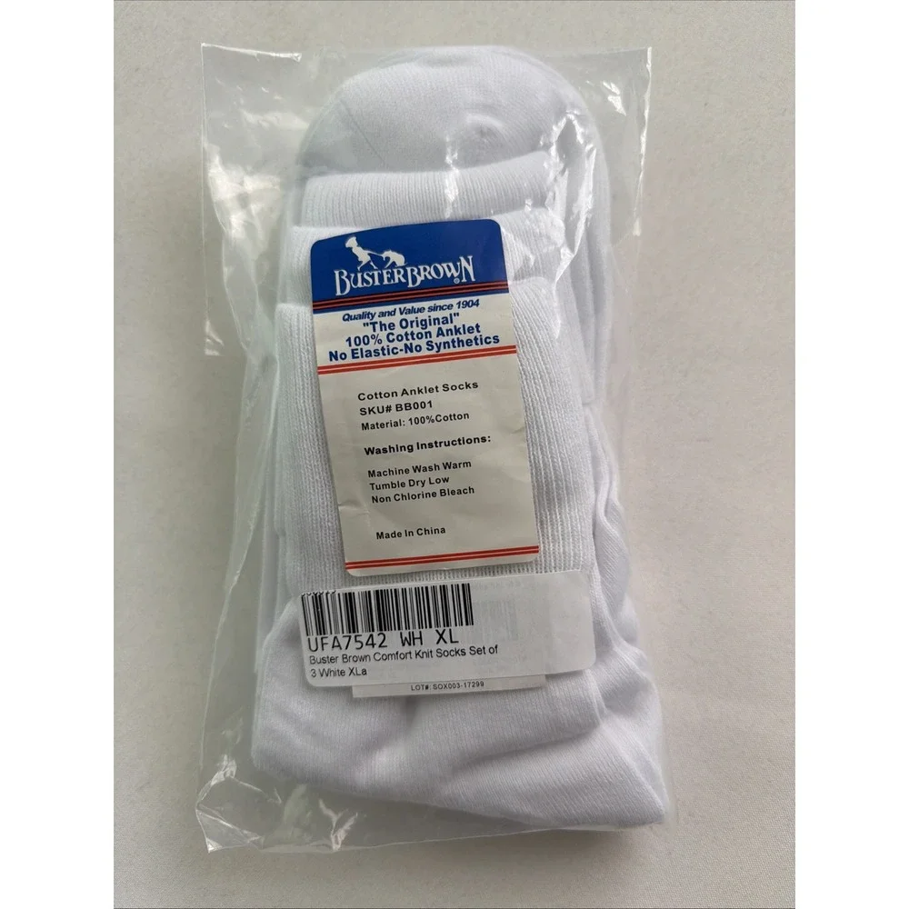 Buster Brown Seamless Anklets Women XL 3 Pk 100% Cotton Diabetic Wellness Socks